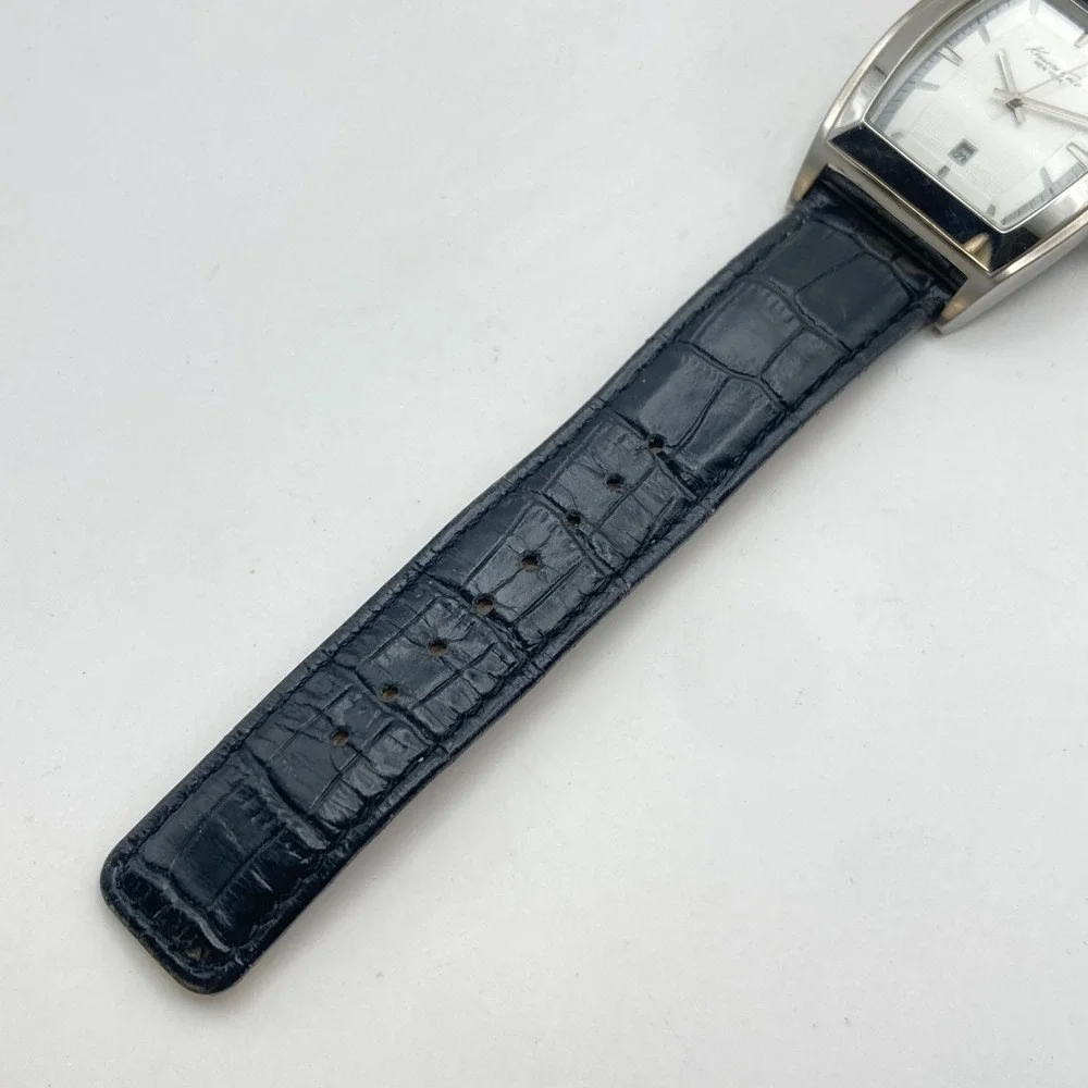 Kenneth Cole Men's Watch Tank Silver Tone Date Textured Dial New Battery 9
